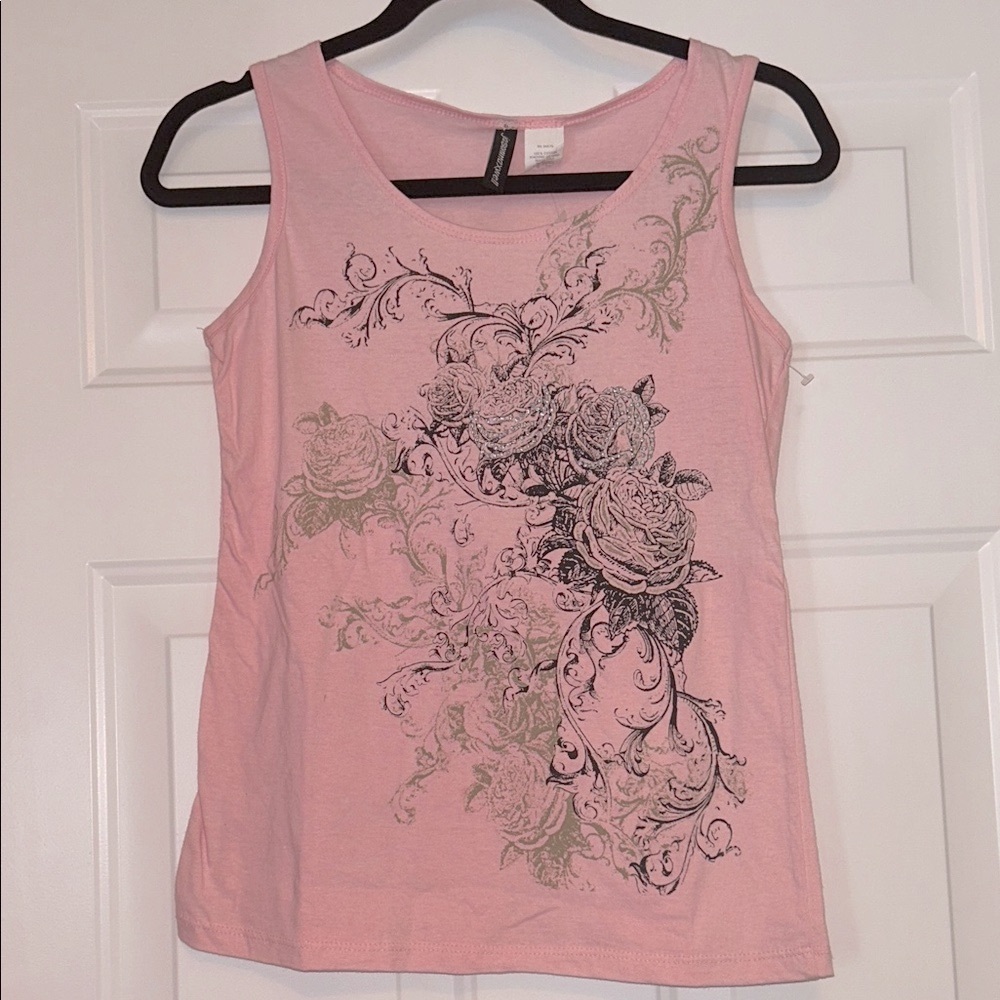 Jason Maxwell Tattoo Cotton Tank Top SM NWOT Pink/Black Floral Casual Whimsigoth